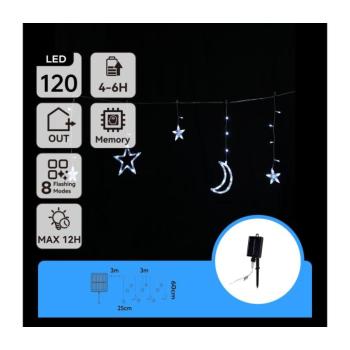 B.V. - napelemes LED karácsonyi fényfüzér 120xLED/8 funkció 3x0,6m 500 mAh IP65 hideg fehér B10201S6S kép