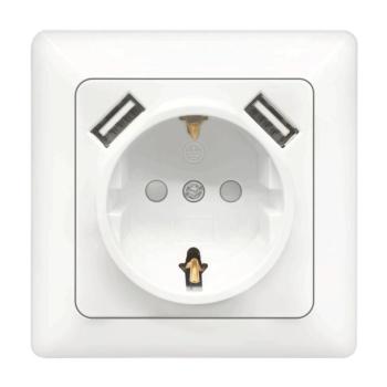 B.V. - SCHUKO háztartási konnektor 250V + 2x USB, fehér kerettel B20101NJD kép