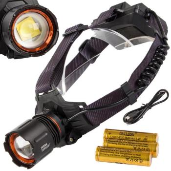 Bailong BL-8079-3 LED fejlámpa USB, powerbankkal, fekete kép
