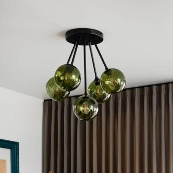 Ballroom Molecule mennyezeti világítás, zöld, üveg, 5 izzós kép
