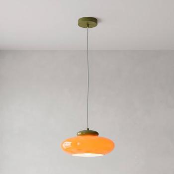 Berardelli lógó lámpa, narancssárga/zöld, lapos, Ø 30 cm, üveg, E27 kép