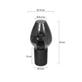 Bloeba asztali lámpa, fekete/füstszürke, Ø 15 cm, üveg csepp kép
