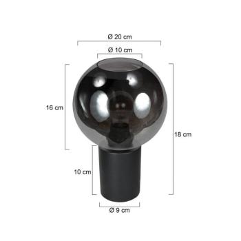 Bloeba asztali lámpa, fekete/füstszürke, Ø 20 cm, üveg gömb kép