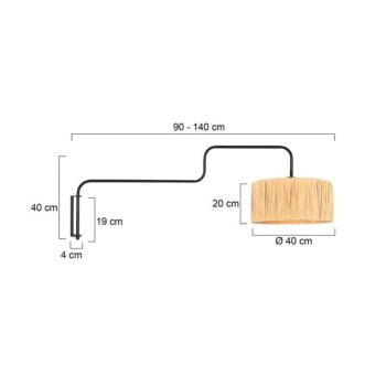 Bloeba fali lámpa, fekete/barna, kinyúlás 140 cm, tengeri fű kép
