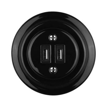 Bohemia-Design - Porcelán kivitelű retro USB fali aljzat kerettel 2xUSB-A, fekete 12359390 kép