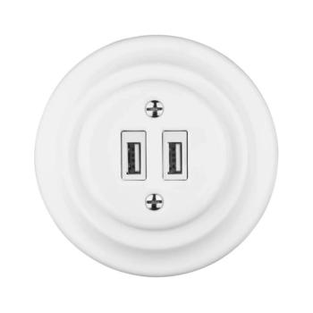 Bohemia-Design - Porcelán retró USB fali aljzat kerettel, 2x USB-A, fehér 12359388 kép