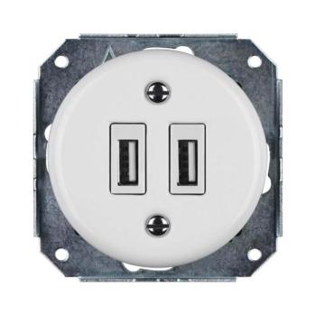 Bohemia-Design - Porcelán retro USB töltőaljzat keret nélkül 2x USB-A fehér 12359364 kép