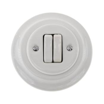 Bohemia-Design - Retro stílusú porcelán dupla kapcsoló kerettel, 6+6-os, fehér 12357541 kép