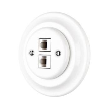 Bohemia-Design - Retro stílusú porcelán ethernet aljzat kerettel, 2x CAT.5E, fehér 12359386 kép