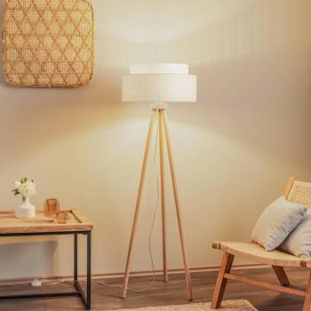 Boho álló világítás, fehér/fa, textil/rattan/fa, 140 cm kép