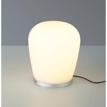 Bopp LED asztali lámpa Cara, alumínium színű, Ø 18 cm, üveg kép