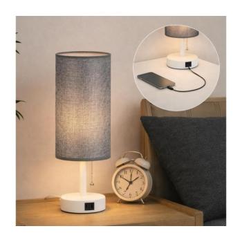 BRILAGI - Asztali lámpa USB-porttal TABLON 1xE27/25W/230V fehér/szürke BG3667+BG3683 kép