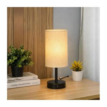 BRILAGI - Asztali lámpa USB-porttal TABLON 1xE27/25W/230V fekete/bézs BG3666+BG3684 kép