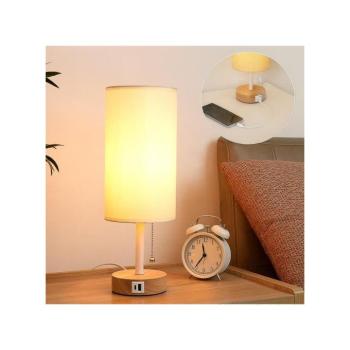 BRILAGI - Asztali lámpa USB-porttal TABLON 1xE27/25W/230V tölgy/fehér/krém BRI600 kép