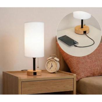 BRILAGI - Asztali lámpa USB-porttal TABLON 1xE27/25W/230V tölgy/fekete/fehér BG3673+BG3680 kép