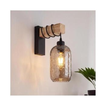BRILAGI - Fali lámpa WOOD GLASS 1xE27/60W/230V fenyő/fekete/füstbarna EG44078+NSTK7702 kép