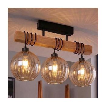 BRILAGI - Felületre szerelhető csillár WOOD GLASS 3xE27/60W/230V fenyő/fekete/füstbarna EG780168+3xNSTK7482 kép