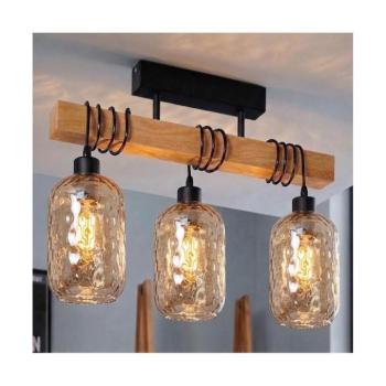 BRILAGI - Felületre szerelhető csillár WOOD GLASS 3xE27/60W/230V fenyő/fekete/füstbarna EG780168+3xNSTK7702 kép