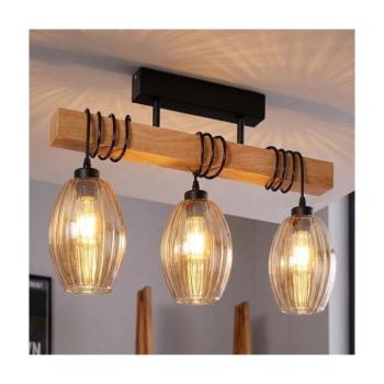 BRILAGI - Felületre szerelhető csillár WOOD GLASS 3xE27/60W/230V fenyő/fekete/füstös bézs EG780168+3xNSTK7499
