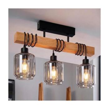 BRILAGI - Felületre szerelt csillár WOOD GLASS 3xE27/60W/230V fenyő/fekete/füstös bézs EG780168+3xNSTK7399
