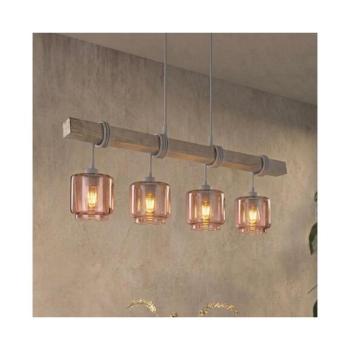 BRILAGI - Kábelcsillár WOOD GLASS 4xE27/60W/230V fenyő/szürke/füstös bézs EG49927A+4xNSTK7399 kép