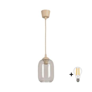 BRILAGI - Kábeles LED csillár R GLASS 1xE27/60W/230V Ø 14 cm bézs/füstszürke NSTK7757+TK8619A kép