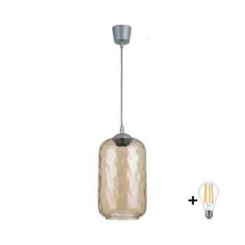 BRILAGI - kábeles LED függőlámpa R GLASS 1xE27/60W/230V, Ø 14 cm, ezüst/füstbarna NSTK7701+TK8612A kép