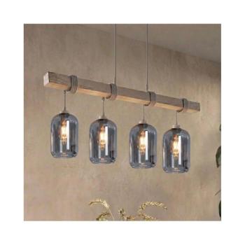 BRILAGI - Kábelre szerelhető WOOD GLASS csillár 4xE27/60W/230V fenyő/szürke/füstszürke EG49927A+4xNSTK7757 kép