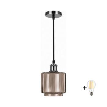 BRILAGI-LED csillár acélhuzalon RETRO GLASS 1xE27/60W/230V Ø 15 cm fekete/füstös bézs NSTK7399+AI0177 kép