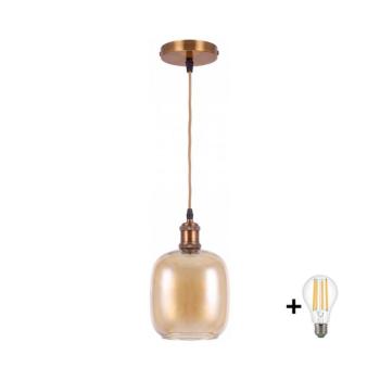 BRILAGI -LED csillár kábelen RETRO GLASS 1xE27/60W/230V Ø 14cm arany/füstös barna NSTK7765+AI0178 kép