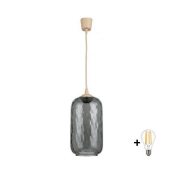 BRILAGI - LED csillár zsinóron R GLASS 1xE27/60W/230V átm. 14 cm bézs/füstszürke NSTK7501+TK8619A kép