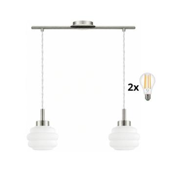 BRILAGI - LED csillár zsinóron RETRO GLASS 2xE27/60W/230V matt króm/fehér 1xEG32519+2xNSTK7639