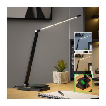 BRILAGI - LED érintéses asztali lámpa, dimmelhető, vezeték nélküli QI töltéssel, LED/7W/5V, 3000/4000/6000K, fekete 004976 kép