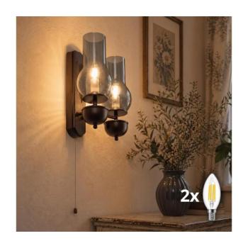 BRILAGI - LED fali lámpa COTTAGE 2xE14/40W/230V bükk/füstszürke BG1506+2xBG2272 kép