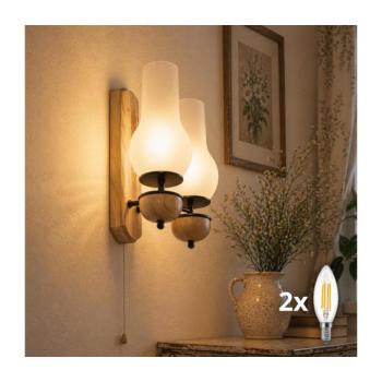 BRILAGI - LED Fali lámpa COTTAGE 2xE14/40W/230V tölgy/fehér BG1508+2xBG2270 kép