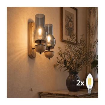 BRILAGI - LED fali lámpa COTTAGE 2xE14/40W/230V tölgy/füstszürke BG1508+2xBG2272 kép