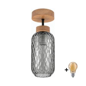 BRILAGI - LED felületre szerelhető csillár R GLASS 1xE27/60W/230V Ø 14 cm tölgy/füstszürke BG3986+NSTK7501 kép
