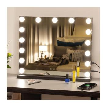 BRILAGI - LED Fényerőszabályozható sminktükör HOLLYWOOD LED/15W/230V CCT + USB fekete FG-M6-WD02-BLK kép