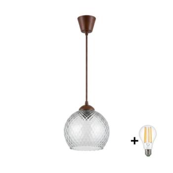 BRILAGI - LED függeszték R GLASS drótkábellel 1xE27/60W/230V Ø 25 cm barna/füstszürke NSTK7486+TK8611A kép