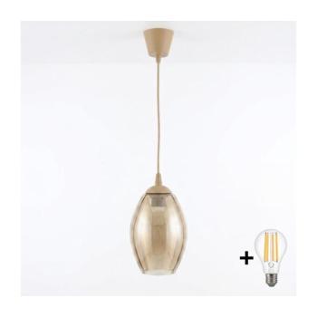 BRILAGI - LED függőlámpa zsinóron R GLASS 1xE27/60W/230V átm. 17 cm bézs/füstbézs NSTK7499+TK8619A