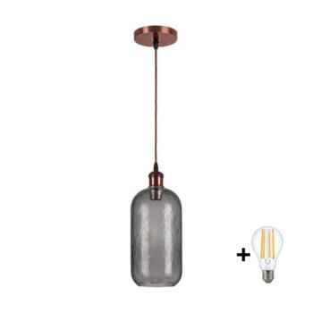 BRILAGI - LED függőlámpa zsinóron RETRO GLASS 1xE27/60W/230V átm. 14 cm réz/füstszürke NSTK7501+AI0179 kép
