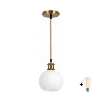 BRILAGI - LED függőlámpa zsinóron RETRO GLASS 1xE27/60W/230V Ø 15 cm arany/fehér NSTK7432+AI0178 kép