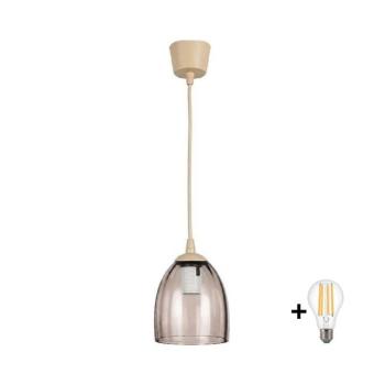 BRILAGI - LED függőlámpa zsinórral R GLASS 1xE27/60W/230V Ø 17 cm bézs/füstös bézs NSTK7393+TK8619A