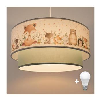 BRILAGI - LED gyerek függőlámpa zsinóron BOBO 1xE27/60W/230V Ø 40 cm fehér/zöld/állatmintás 8590828051268 kép