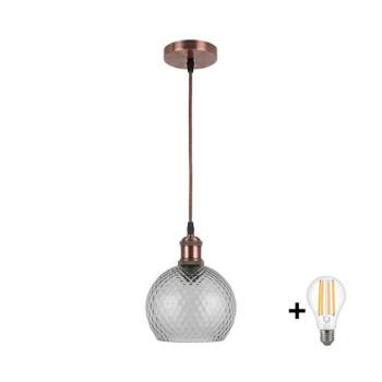 BRILAGI-LED kábeles függeszték RETRO GLASS 1xE27/60W/230V átm. 18 cm réz/füstszürke NSTK7466+AI0179 kép