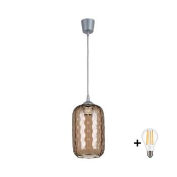 BRILAGI - LED kábeles függőlámpa R GLASS 1xE27/60W/230V átm. 14 cm ezüst/füstbarna NSTK7702+TK8612A kép