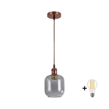 BRILAGI-LED Kábeles függőlámpa RETRO GLASS 1xE27/60W/230V átm. 14 cm réz/füstszürke NSTK7758+AI0179 kép