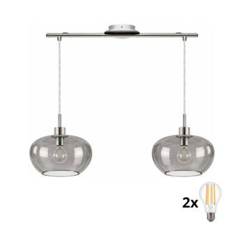 BRILAGI - LED Lustr na lanku RETRO GLASS 2xE27/60W/230V matt króm/füstszürke 1xEG32519+2xNSBL1193