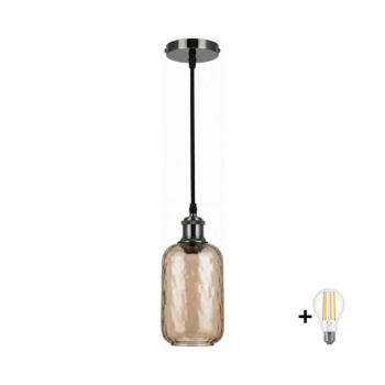 BRILAGI-LED RETRO GLASS kábeles csillár 1xE27/60W/230V átm. 14 cm fekete/füstbarna NSTK7701+AI0177 kép