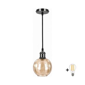BRILAGI -LED zsinóros csillár RETRO GLASS 1xE27/60W/230V Ø 18 cm fekete/füstbarna NSTK7482+AI0177